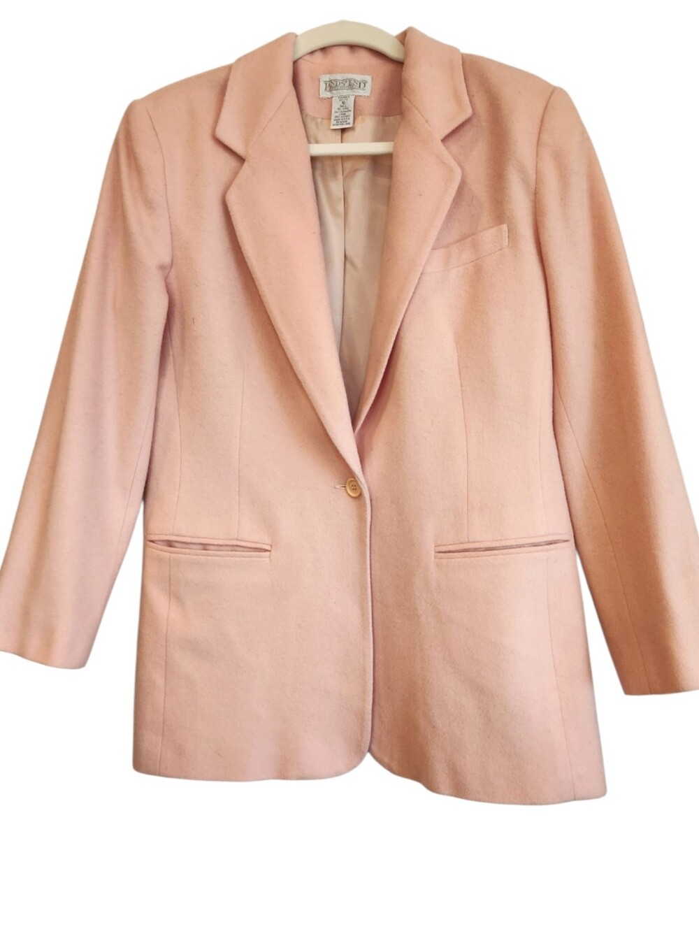 Vintage Lands' End Peachy Pink Wool/Cashmere Blazer Jacket Size 10P Made in USA